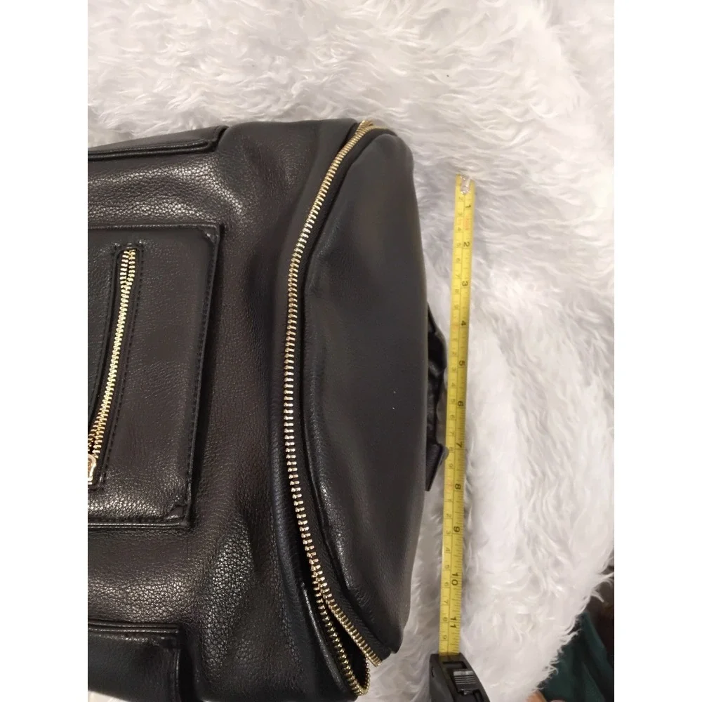 Fawn Design Diaper‎ Bag Backpack Black Faux Leather Gold Hardware Convertible